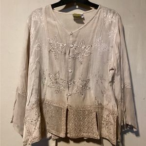 Women’s Vintage The Counter Embroidery & Sequin Bohemian Blouse Beige One Size